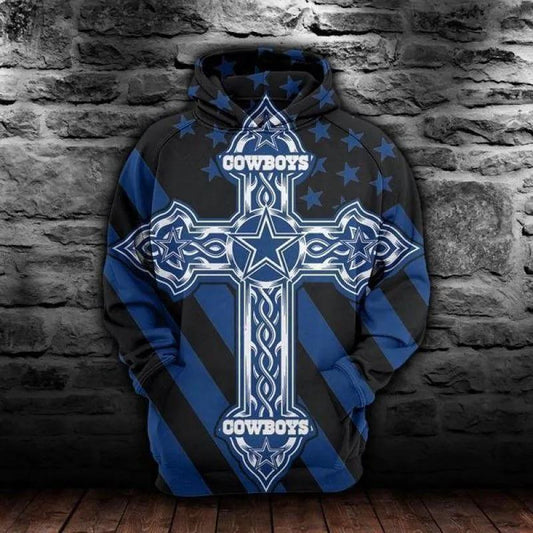 Dallas Cowboys Cross 3D Hoodie, NFL Hoodie Moonbestprint
