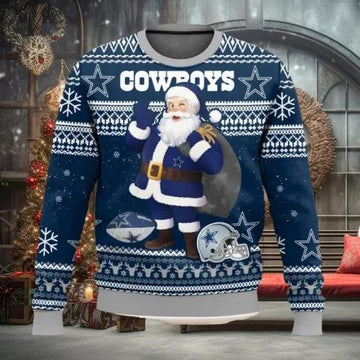 Dallas Cowboys Cute Santa Ugly Christmas Sweater, NFL Chritsmas Sweater Moonbestprint