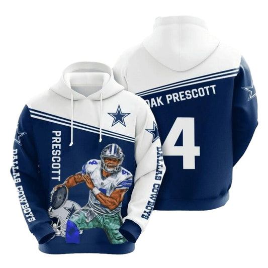 Dallas Cowboys Dak Prescott Blue White 4 AOP Hoodie - Moonbestprint