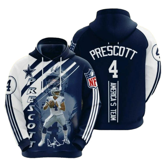 Dallas Cowboys Dak Prescott Blue White AOP Hoodie - Moonbestprint
