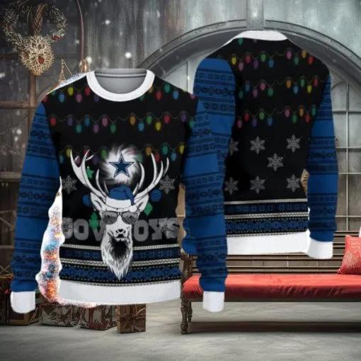 Dallas Cowboys Deer Funny Ugly Christmas Sweater, NFL Chritsmas Sweater Moonbestprint