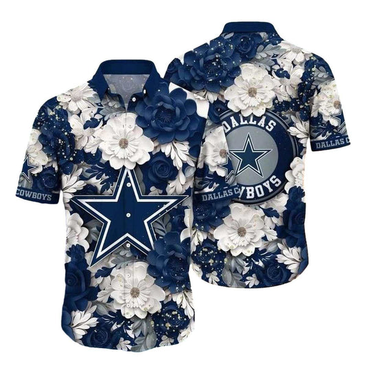 Dallas Cowboys Elegant Floral Midnight Blossom Hawaiian Shirt - Moonbestprint