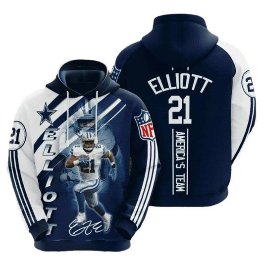 Dallas Cowboys Ezekiel Elliott Blue White AOP Hoodie - Moonbestprint