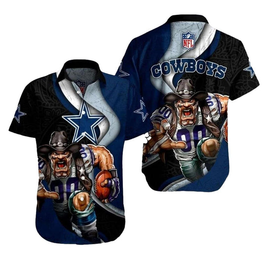 Dallas Cowboys Fierce Rush Game With Mascot Hawaiian Shirt - Moonbestprint