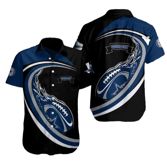 Dallas Cowboys Flame Ball Black And Blue Hawaiian Shirt - Moonbestprint