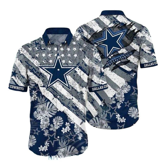 Dallas Cowboys Floral And Flag Hawaiian Shirt - Moonbestprint