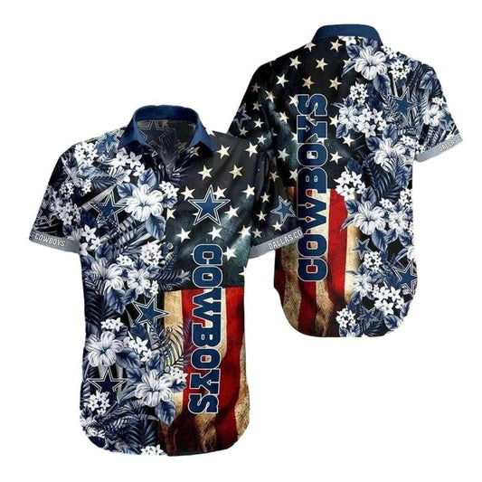 Dallas Cowboys Floral Stripes Us Flag Hawaiian Shirt - Moonbestprint