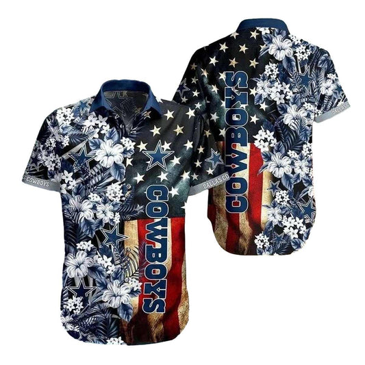 Dallas Cowboys Floral Stripes Us Flag Hawaiian Shirt - Moonbestprint