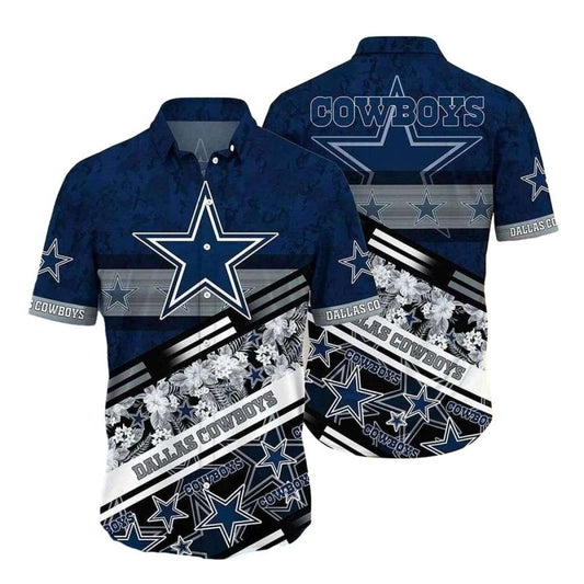 Dallas Cowboys Flower Burst Navy Star Explosion Hawaiian Shirt - Moonbestprint