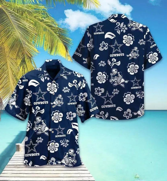 Dallas Cowboys Flower Star Blue Hawaiian Shirt, NFL Hawaiian Shirt Moonbestprint