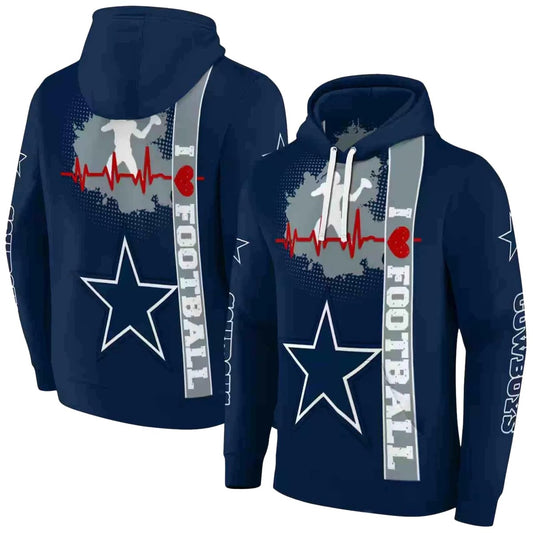 Dallas Cowboys Football Heartbeat Blue AOP Hoodie - Moonbestprint