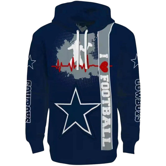 Dallas Cowboys Football Heartbeat Blue AOP Hoodie - Moonbestprint