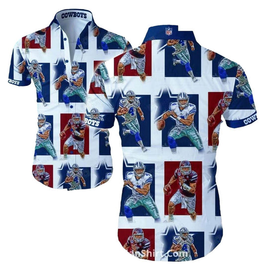 Dallas Cowboys Football Player Grid Pattern Hawaiian Shirt - Moonbestprint