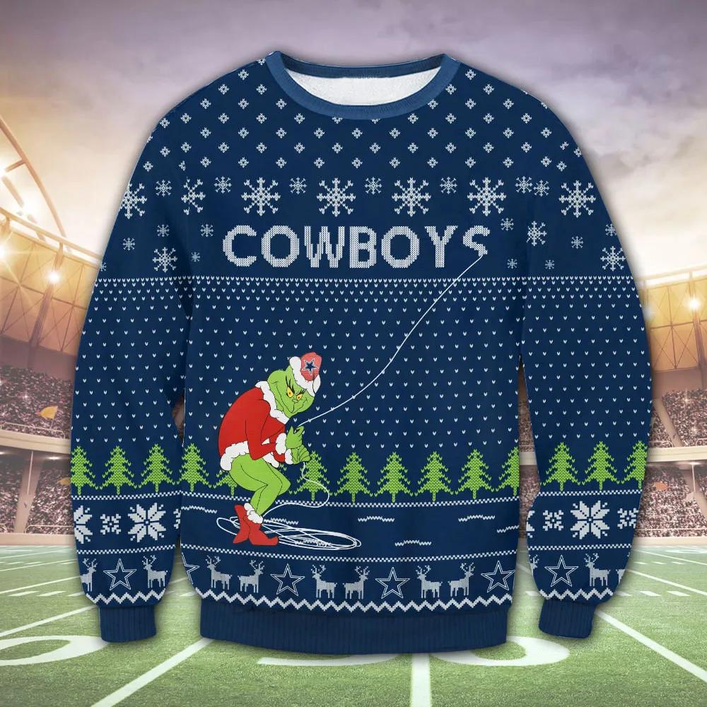Dallas Cowboys Funny Grinch Ugly Christmas, NFL Christmas Sweater Moonbestprint