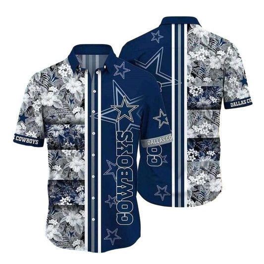 Dallas Cowboys Geometric Game Floral Blue Pattern Hawaiian Shirt - Moonbestprint