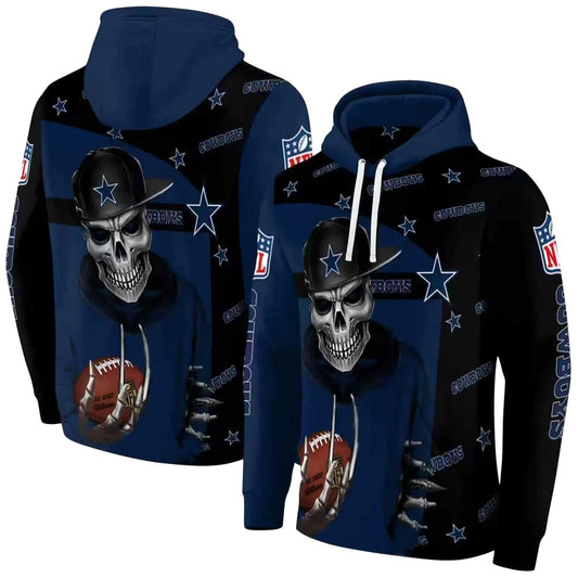 Dallas Cowboys Grim Skull Vibe Blue Black AOP Hoodie - Moonbestprint