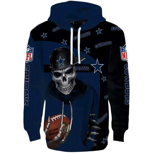 Dallas Cowboys Grim Skull Vibe Blue Black AOP Hoodie - Moonbestprint