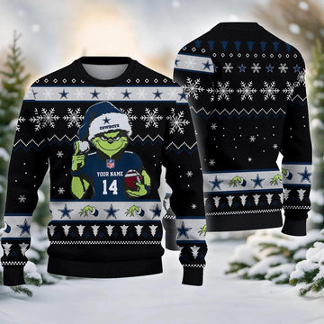 Dallas Cowboys Grinch Custom Ugly Chrismas Sweater, NFL Christmas Sweater Moonbestprint