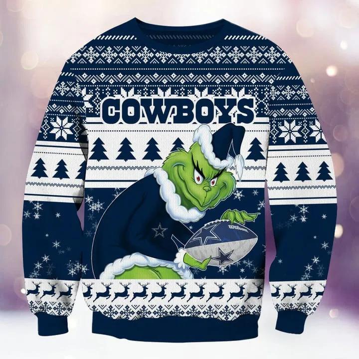 Dallas Cowboys Grinch Ugly Christmas Sweater, Dallas Cowboys Xmas Sweater Moonbestprint