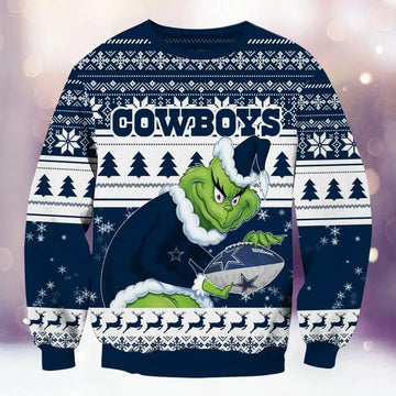 Dallas Cowboys Grinch Ugly Christmas Sweater, Dallas Cowboys Xmas Sweater Moonbestprint