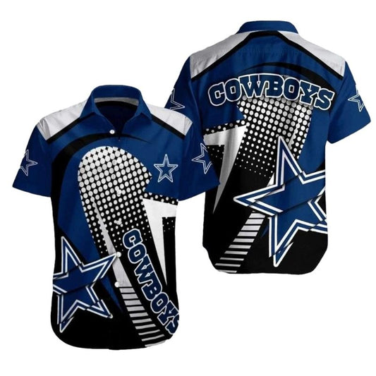 Dallas Cowboys Halftone Hero Navy And White Hawaiian Shirt - Moonbestprint