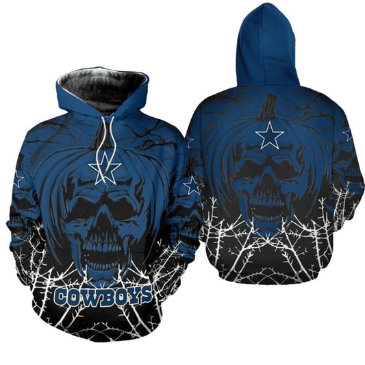 Dallas Cowboys Halloween Pumpkin Skull AOP Hoodie - Moonbestprint