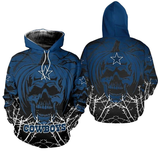 Dallas Cowboys Halloween Pumpkin Skull AOP Hoodie - Moonbestprint