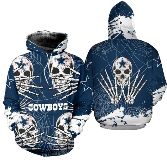 Dallas Cowboys Hand Skull For Halloween Graphic AOP Hoodie - Moonbestprint