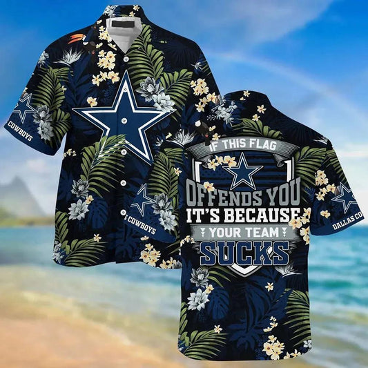 Dallas Cowboys Hawaiian Sas With Tropical Pattern – If This Flag Offends You It’S Because You Team Sucks, NFL Hawaiian Shirt Moonbestprint