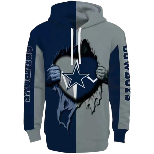 Dallas Cowboys Heartbeat Graphic Inside Me Blue AOP Hoodie - Moonbestprint