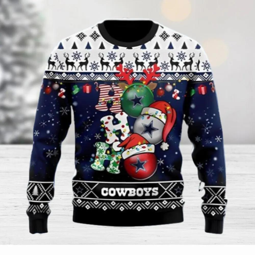 Dallas Cowboys Ho Ho Ho Ugly Christmas Sweater Unique Gift For Men And Women, Christmas Sweater Dallas Cowboys Moonbestprint