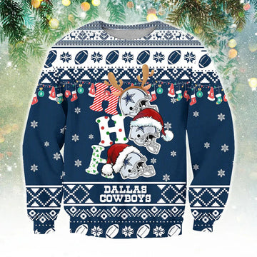 Dallas Cowboys Ho Ho Ho Ugly Christmas Sweater, NFL Christmas Sweater Moonbestprint