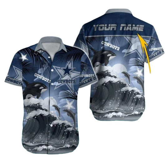 Personalized Dallas Cowboys Killer Whale Ocean Waves Hawaiian Shirt - Moonbestprint