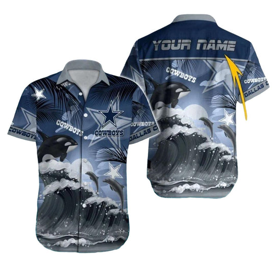Personalized Dallas Cowboys Killer Whale Ocean Waves Hawaiian Shirt - Moonbestprint