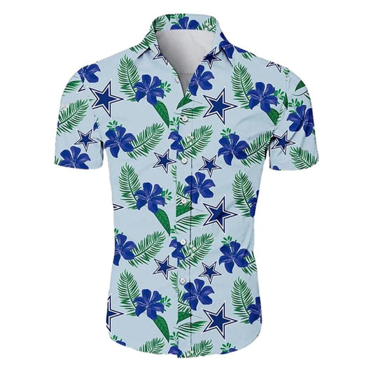 Dallas Cowboys Logo And Blue Flower Summer Hawaiian Shirt - Moonbestprint
