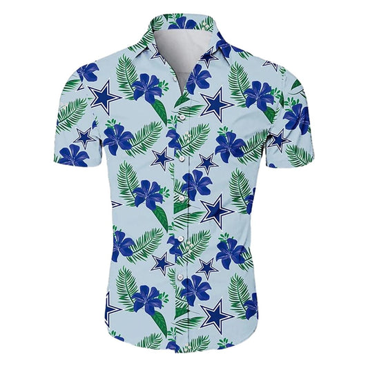 Dallas Cowboys Logo And Blue Flower Summer Hawaiian Shirt - Moonbestprint