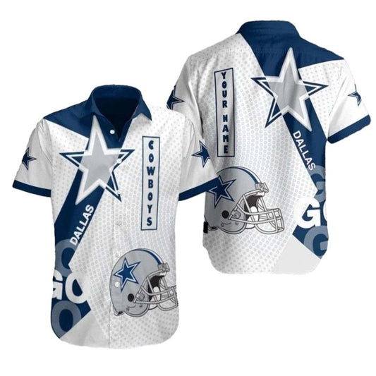 Dallas Cowboys Logo And Helmet Halftone White Hawaiian Shirt - Moonbestprint