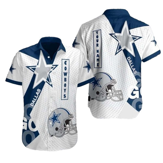 Dallas Cowboys Logo And Helmet Halftone White Hawaiian Shirt - Moonbestprint