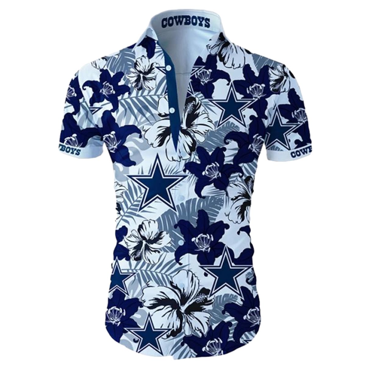 Dallas Cowboys Logo And Tropical Flower Summer Hawaiian Shirt - Moonbestprint