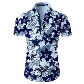 Dallas Cowboys Logo And Tropical Flower Summer Hawaiian Shirt - Moonbestprint