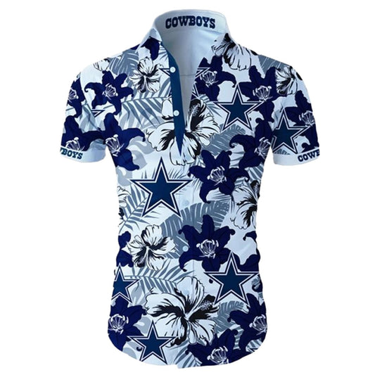 Dallas Cowboys Logo And Tropical Flower Summer Hawaiian Shirt - Moonbestprint