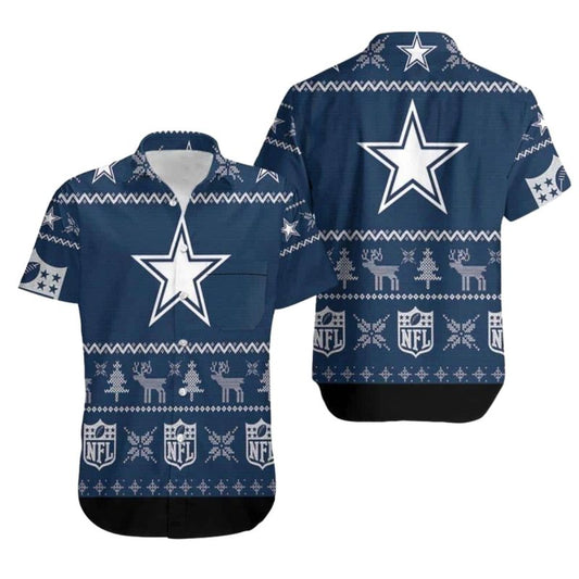 Dallas Cowboys Logo And Ugly Christmas Pattern Hawaiian Shirt - Moonbestprint