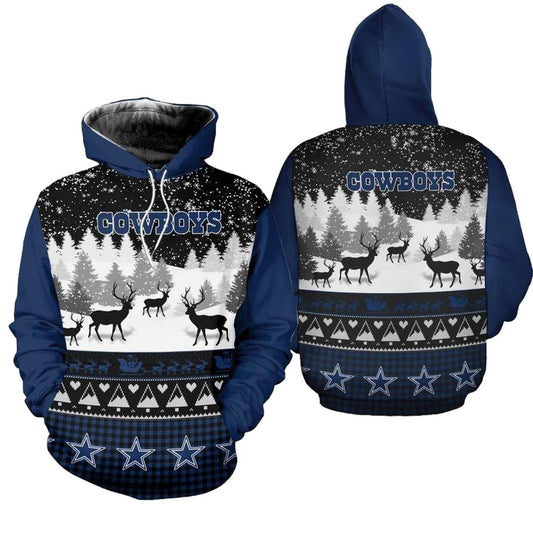 Dallas Cowboys Logo And Xmas Pattern AOP Hoodie - Moonbestprint