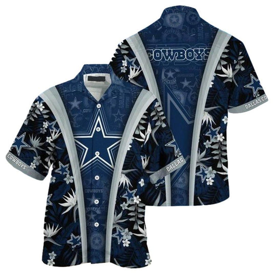 Dallas Cowboys Logo Dark Blue Lotus Flower Hawaiian Shirt - Moonbestprint