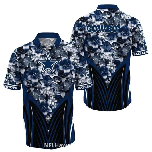 Dallas Cowboys Logo Floral Black And Blue Design Hawaiian Shirt - Moonbestprint