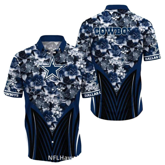 Dallas Cowboys Logo Floral Black And Blue Design Hawaiian Shirt - Moonbestprint