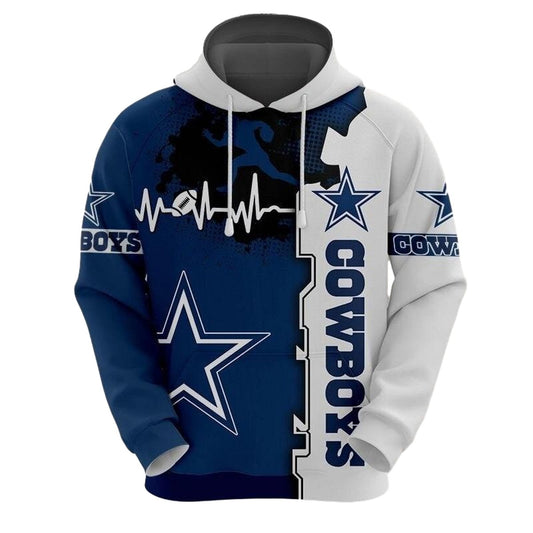 Dallas Cowboys Logo Graphic Heart Ecg Line AOP Hoodie - Moonbestprint