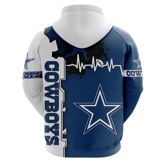 Dallas Cowboys Logo Graphic Heart Ecg Line AOP Hoodie - Moonbestprint
