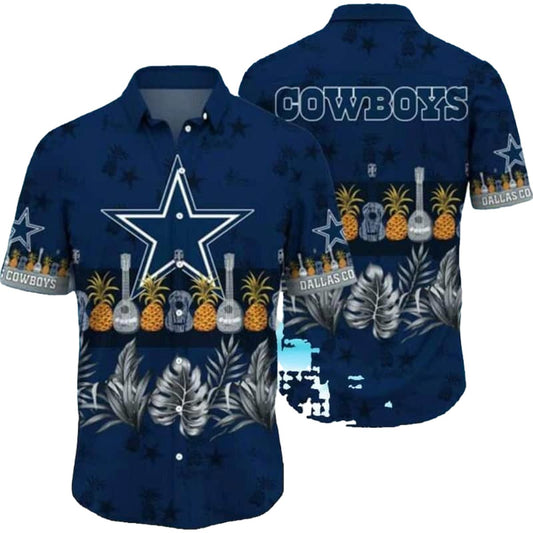 Dallas Cowboys Logo Pineapple Guitar Tropical Leaves Pattern Hawaiian Shirt - Moonbestprint