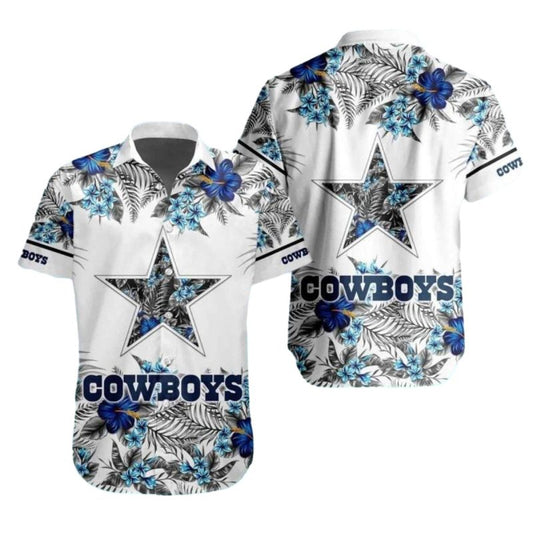 Dallas Cowboys Logo White And Blue Floral Hawaiian Shirt - Moonbestprint